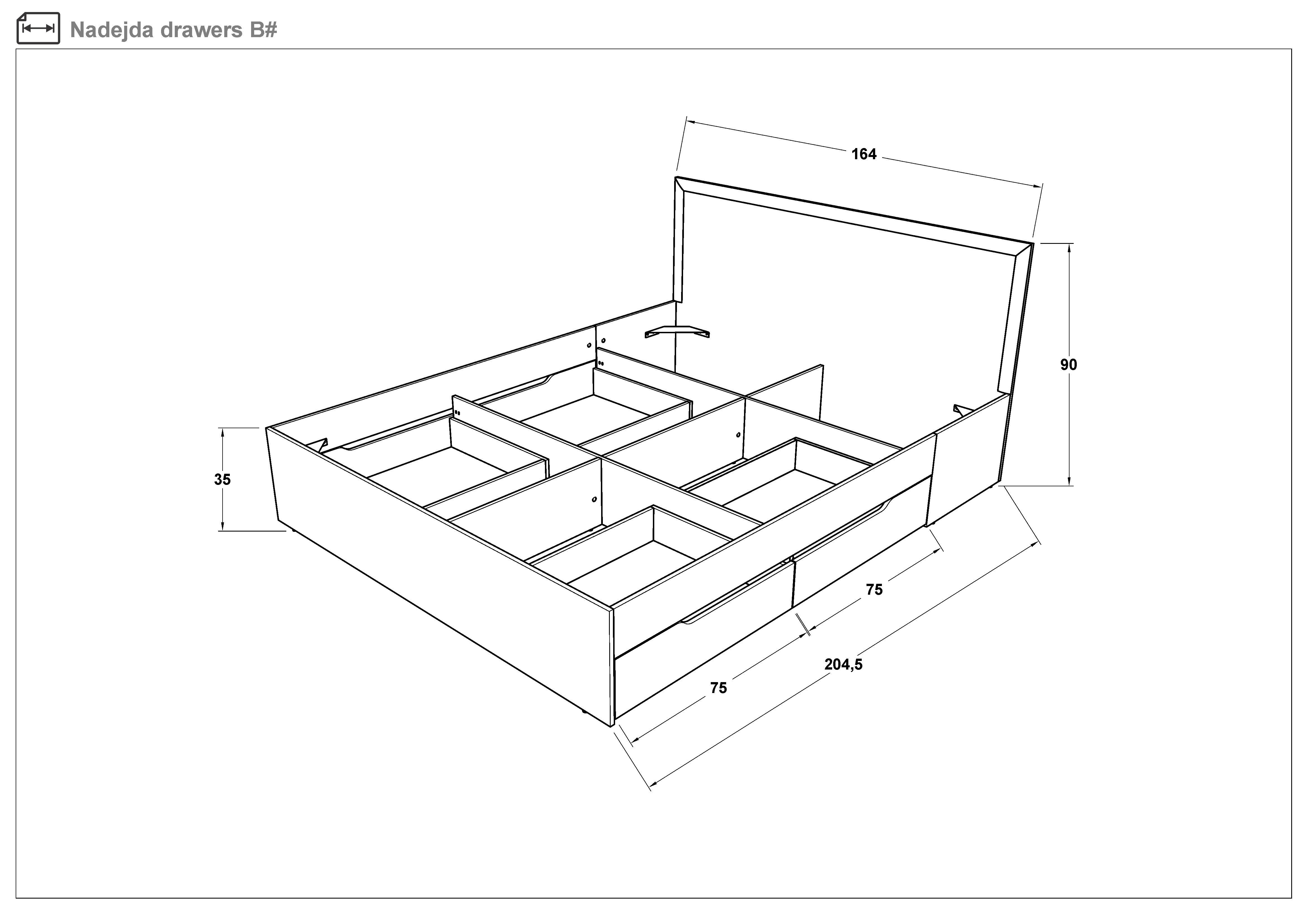 Pat dublu 160/200 + sertare Nadejda, wenge + stejar sonoma  2